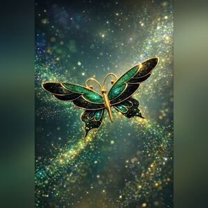 Vintage SFJ Blue Green Enamel Butterfly Pin Brooch Gold Tone